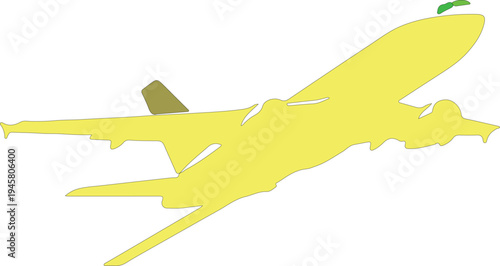 Yellow Airplane Silhouette Flying Right With Green Tail Fin