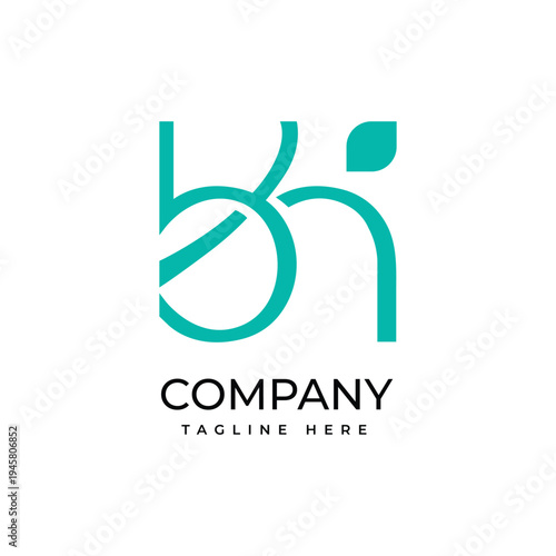Minimalist Outline Initial BI Lettermark with Leaf Element Company Logo
