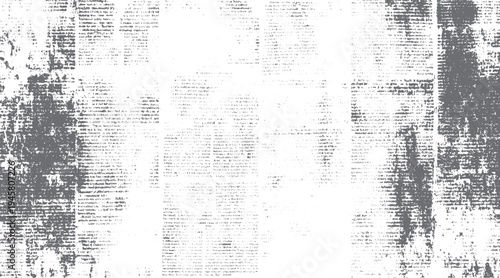 Distressed newspaper print texture with faded grey text and ink splatters. Grungy vintage paper background with illegible writing. Abstract textured overlay for