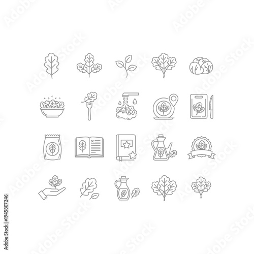 A collection of black and white icons related to plants and gardening