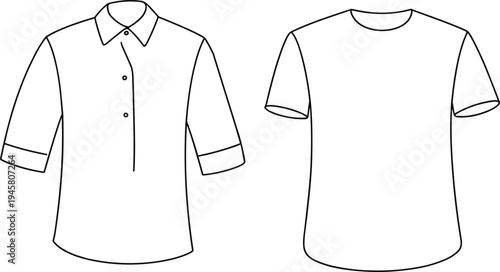 Basic Shirt and T-Shirt Outlines Vector: Apparel Templates for Fashion Design, Clothing Mockups, and Garment Manufacturing Illustrations