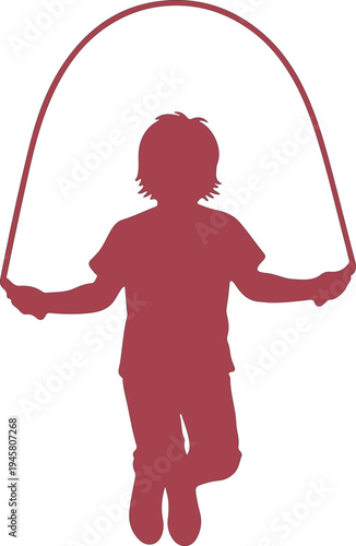 Silhouette of a Child Jumping Rope in Red play