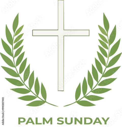 Palm sunday symbol with cross and leaves for easter or religious holiday