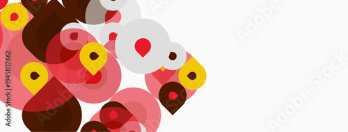 Abstract circles overlap, creating vibrant color blends. Pink, yellow, brown hues dominate composition. Minimalist design, clean background.