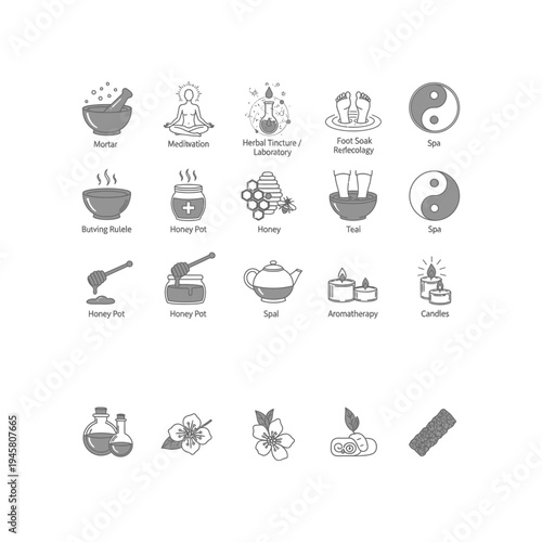 A collection of icons related to natural remedies and wellness
