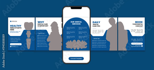 Modern Dental Clinic Social Media Carousel Template for Professional Dentist Services and Oral Healthcare Promotion