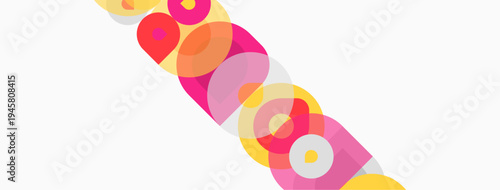Abstract circles overlap, creating vibrant diagonal pattern. Pink, orange, yellow hues dominate white background. Modern design element.