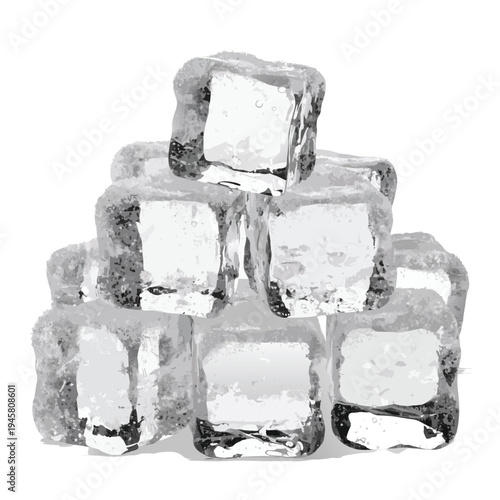 Photorealistic Stacked Ice Cubes Pyramid Set Vector Illustration
