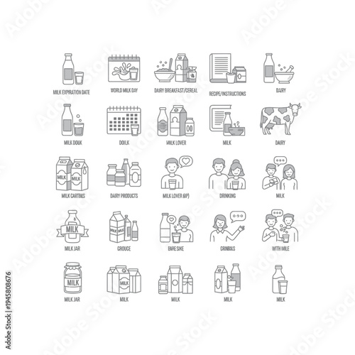 A collection of milk and dairy products illustrations