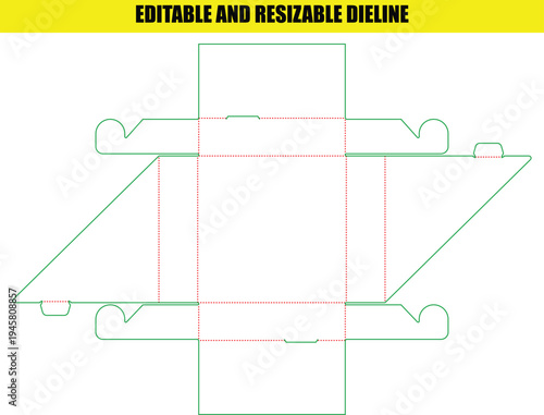 Resizable Dieline Template for a Unique Four Corner Box with Special Flaps Packaging
