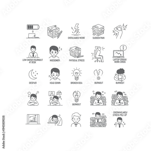 Illustrations of a stressed and burned-out employee