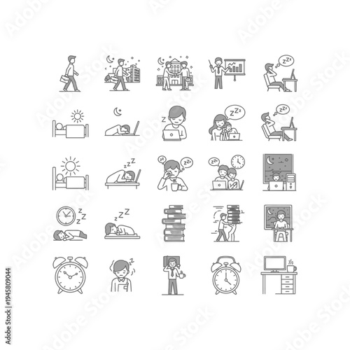 A collection of illustrations depicting daily life and work