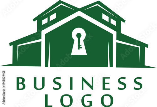 Modern Green House Logo with Keyhole Symbol Representing Secure Property Ownership, Real Estate Business Identity and Home Protection Concept
