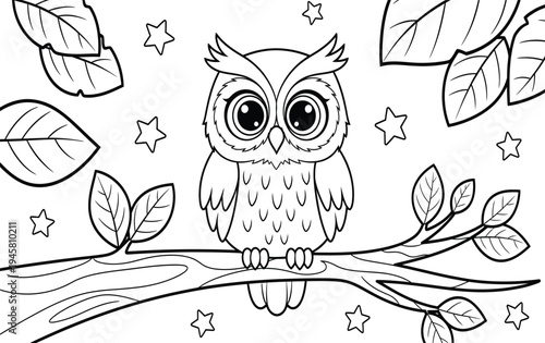 Owl coloring page for kids fun nighttime coloring book activity