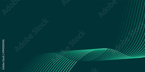 3D green techno abstract background overlap layer on dark space with glowing waves shape effect decoration. Modern graphic design element lines style concept