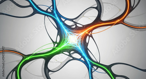 Abstract illustration of energy pathways connecting and flowing with bright colors and light