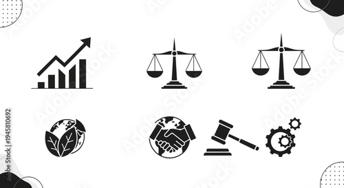 Law justice system legal icons set.