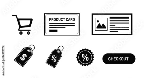 Shopping icons and product card.