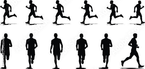 Dynamic Running and Walking Silhouettes Vector Set: Human Figures in Motion, Ideal for Fitness, Sports, and Active Lifestyle Designs