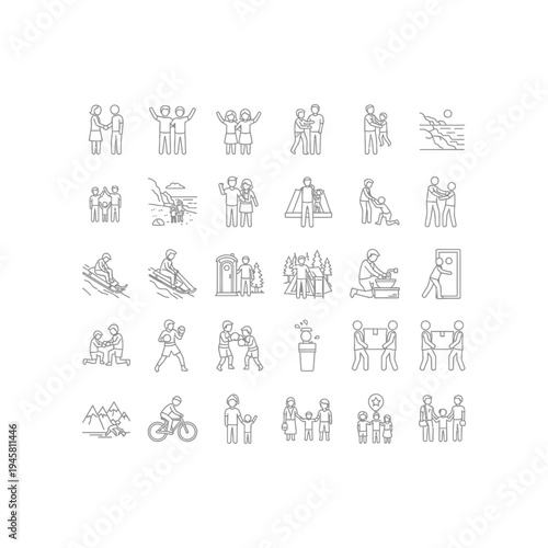 A collection of 25 different icons depicting people in various activities