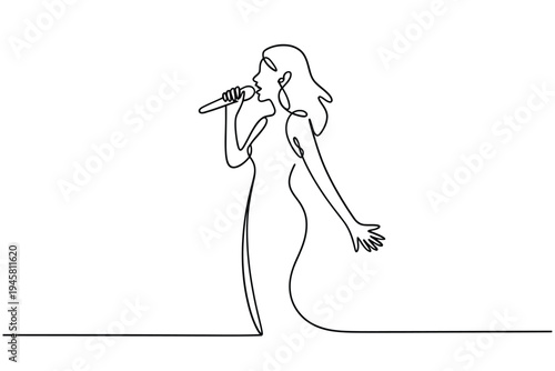 Continuous line drawing of a woman singing into a microphone
