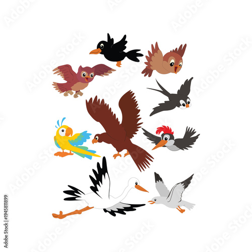 set of flying bird silhouettes vector illustration