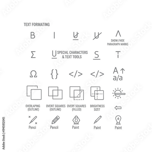 Text formatting and editing tools icons