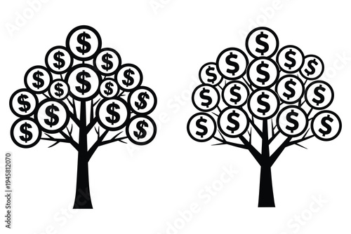 Two money trees with dollar sign leaves on white background