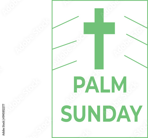 Green palm sunday logo with cross and lines on for christian holiday