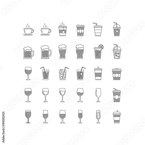 A collection of various drink icons in a grid