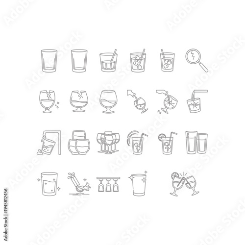 A collection of line drawings of various drinking glasses and barware