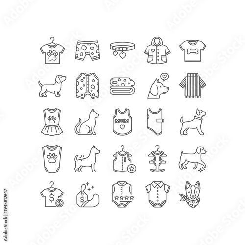 A collection of dog clothing and canine friends