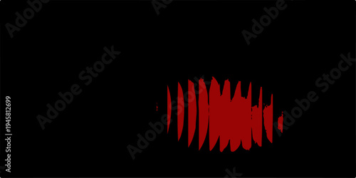 3d render of an abstract red glowing symbol glittering on a black backdrop with a digital music sound wave pulse and electronic frequency equalizer design pattern