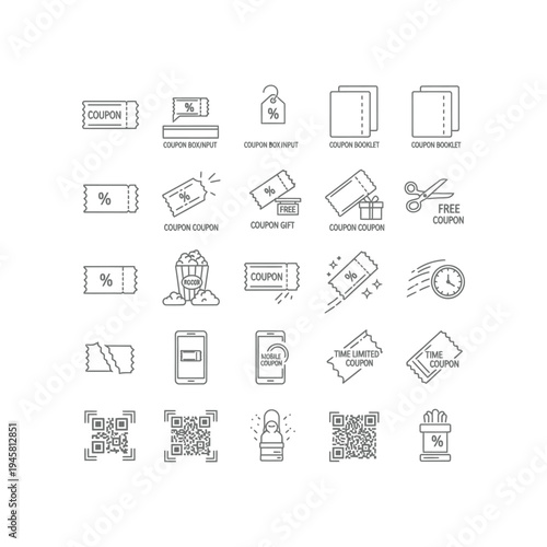 Collection of coupon and discount icons in various styles