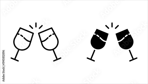 Minimal Glass Toast Icons Set, Celebration and Party Line Art Illustration, Glass Cheers for Celebrations and Social Events Invitations