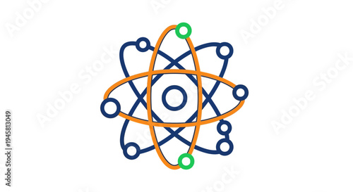 Abstract illustration of an atom model with a stylized design for educational purposes