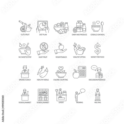 A collection of icons related to food bank and poverty
