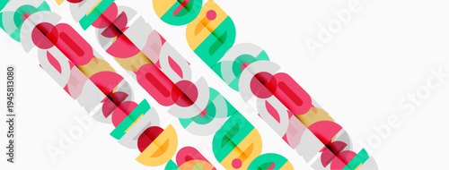 Colorful text pattern repeats diagonally. Bright hues overlap creating vibrant visual effect. Modern design element.