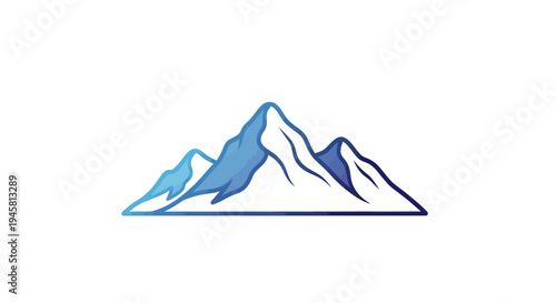 Aesthetic Mountain Range Illustration with Gradient Blue and White Colors on White Background