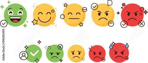Customer feedback emoji rating set with happy neutral and angry faces satisfaction review concept vector illustration