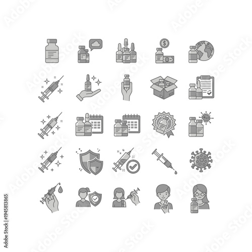 A collection of icons related to covid-19 and vaccines