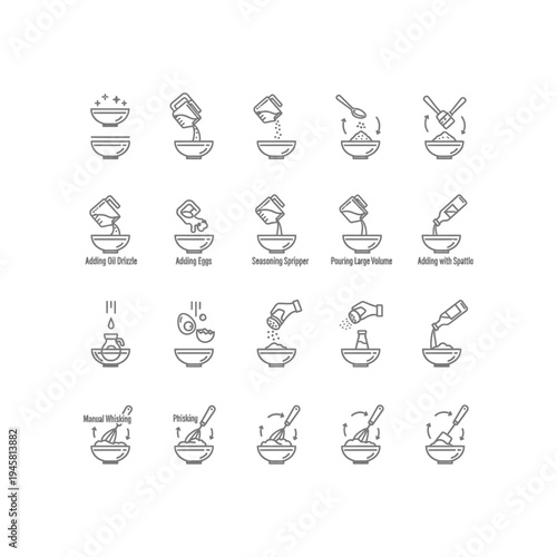 A series of illustrations showing the steps to mix a recipe