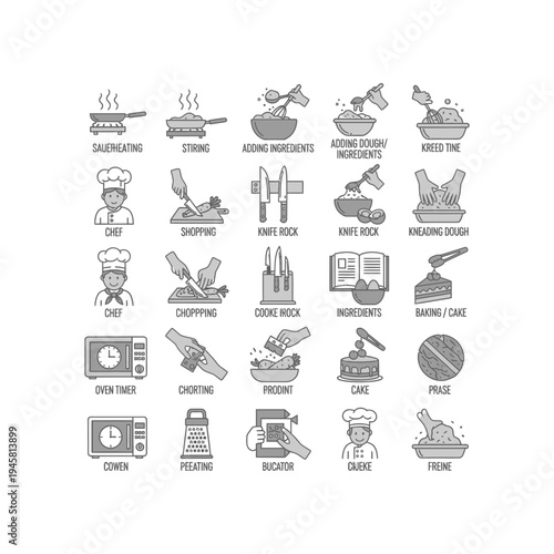 Cooking process icons with text