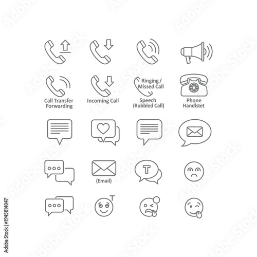 A collection of communication icons and symbols for various phone and messaging functions