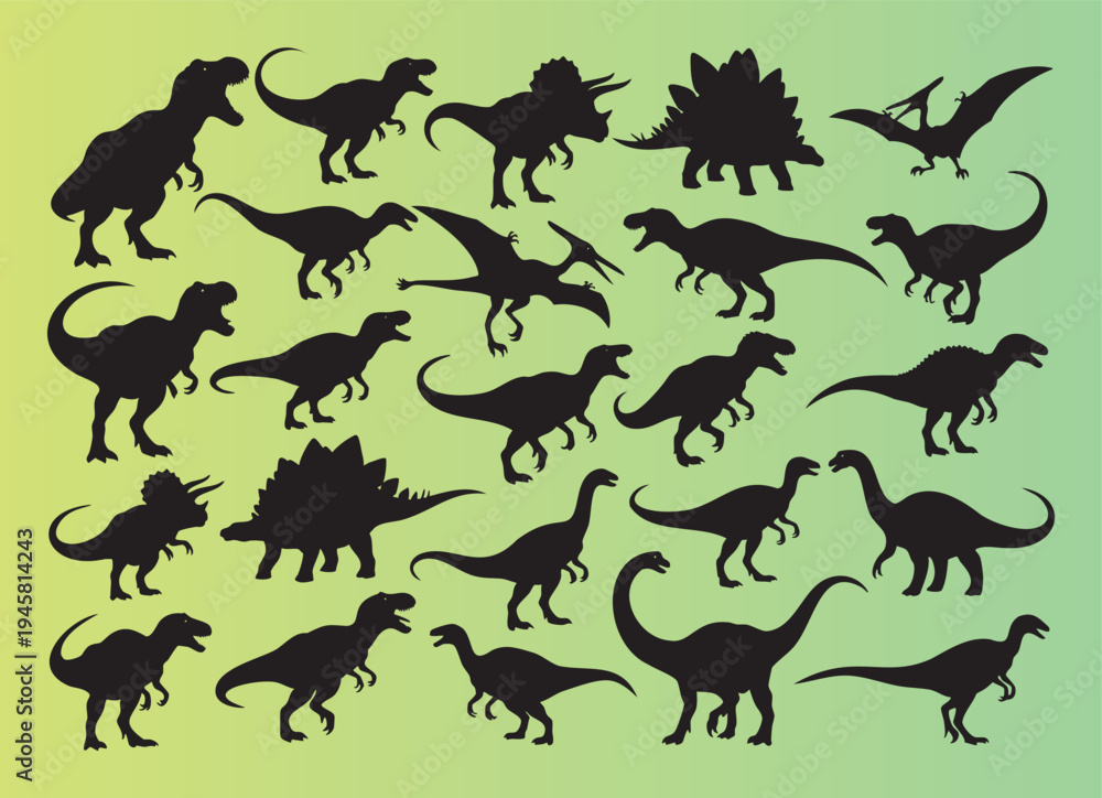 Obraz premium Collection of various dinosaur silhouettes in different poses