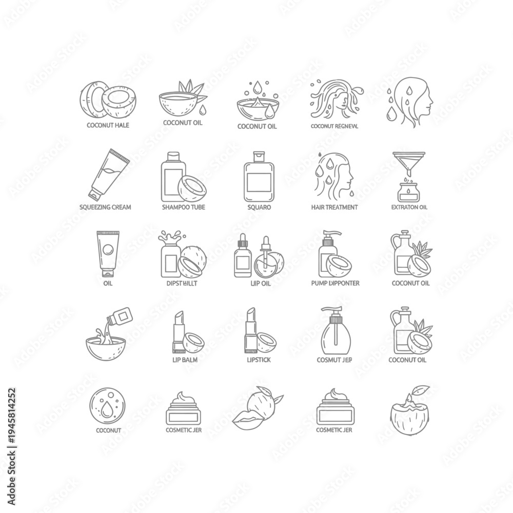 Fototapeta premium Collection of natural ingredients and skincare product icons
