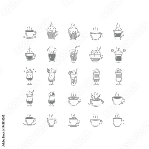 A collection of various hot and cold drink icons