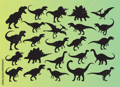 Collection of various dinosaur silhouettes in different poses