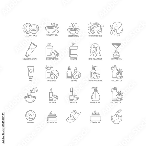Collection of natural ingredients and skincare product icons