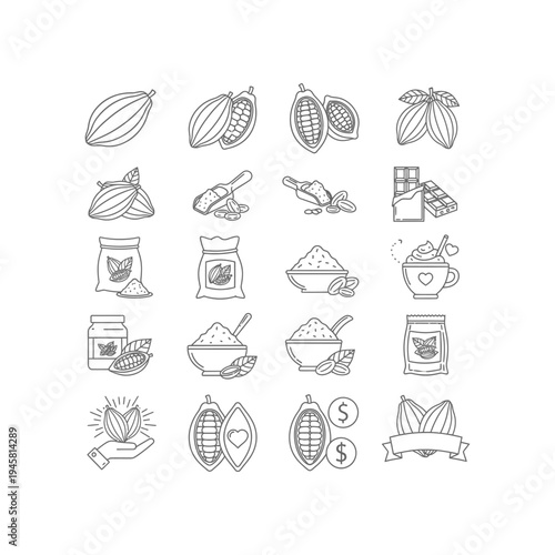 Collection of cacao beans and chocolate products